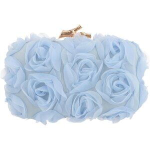 Blue Women's Mesh Lace Floral Clutch Purse Elegant Evening Bag with Chain